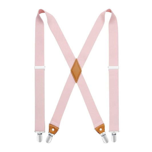 Hisdern 1.4 Inch Adjustable Suspender Pink with 4-Clip for Formal Pants