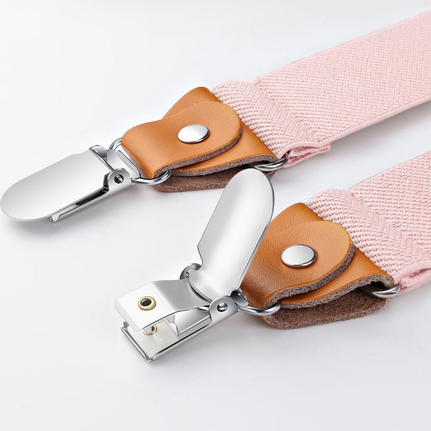 Hisdern 1.4 Inch Adjustable Suspender Pink with 4-Clip for Formal Pants