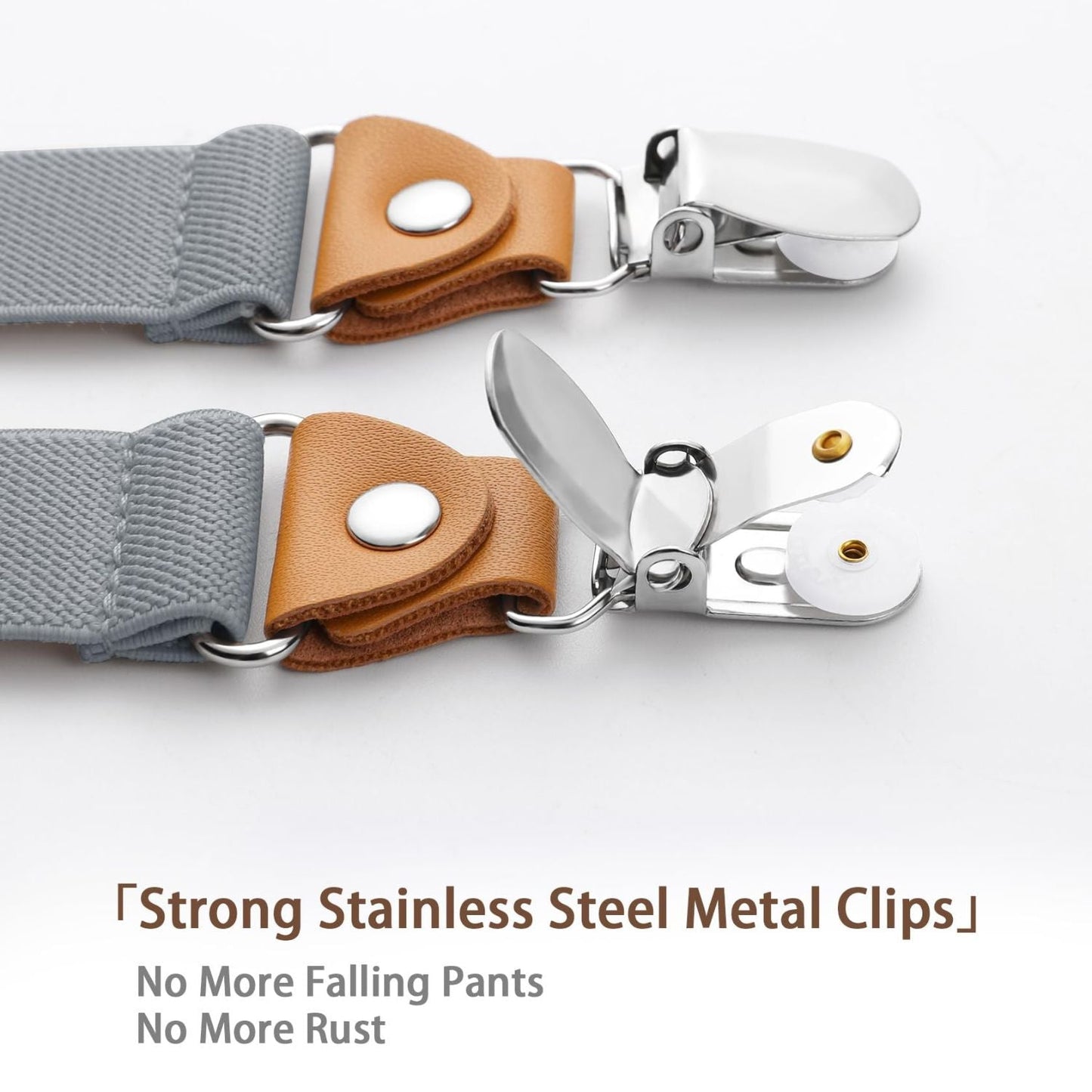 Hisdern 1.0 Inch Adjustable Suspender Grey with 4-Clip for Formal Pants