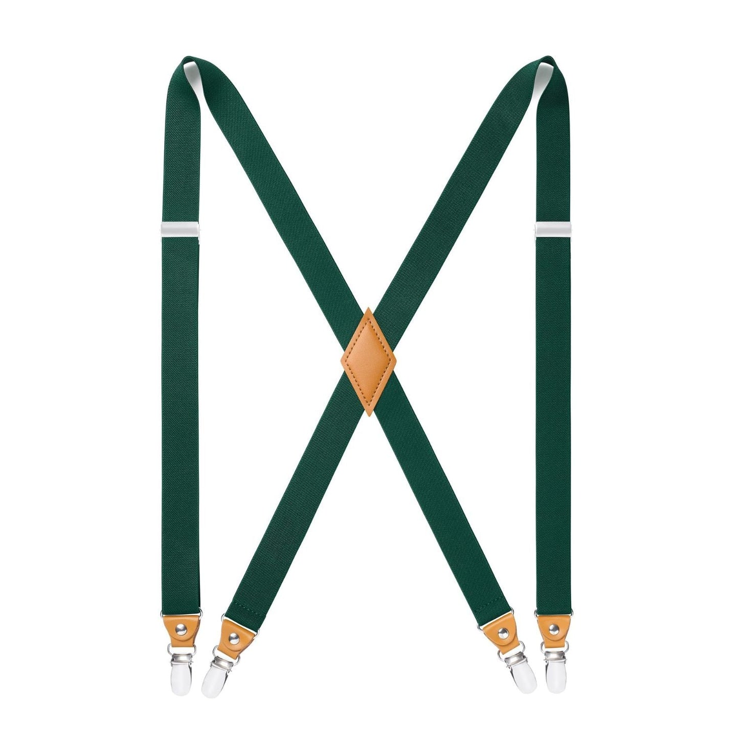 Hisdern 1.0 Inch Adjustable Suspender Green with 4-Clip for Formal Pants