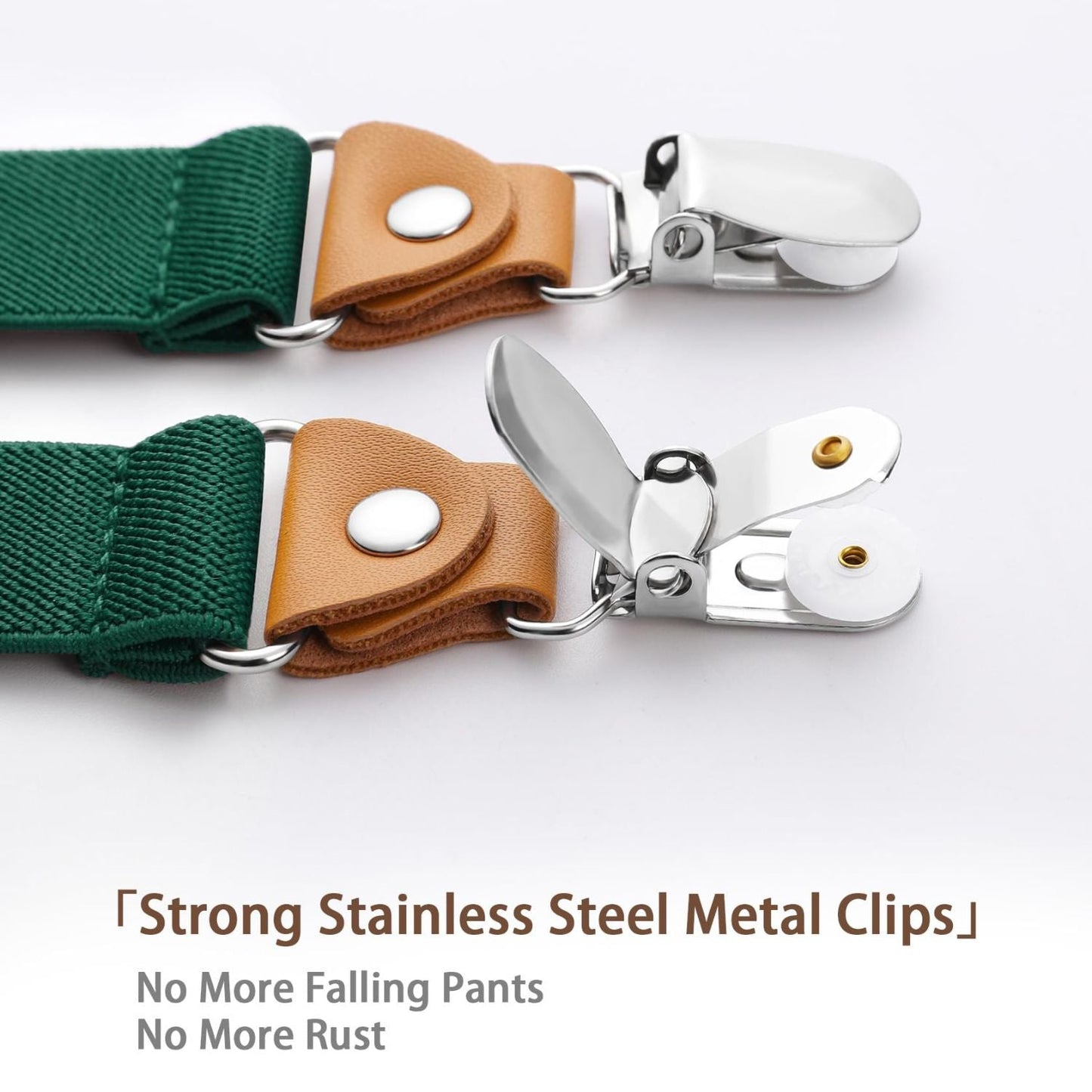 Hisdern 1.0 Inch Adjustable Suspender Green with 4-Clip for Formal Pants