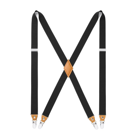 Hisdern 1.0 Inch Adjustable Suspender Black with 4-Clip for Formal Pants