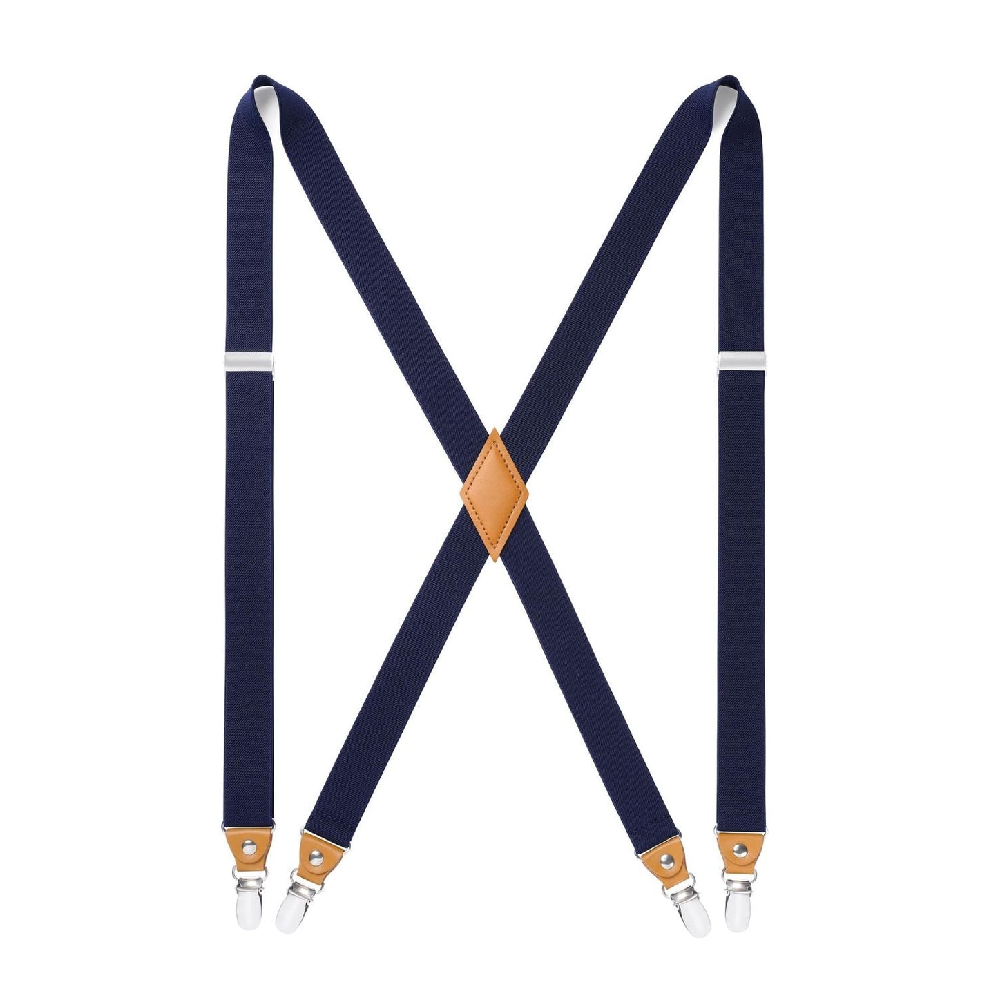 Hisdern 1.0 Inch Adjustable Suspender Navy Blue with 4-Clip for Formal Pants