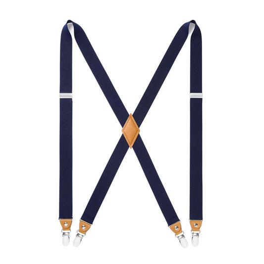 Hisdern 1.0 Inch Adjustable Suspender Navy Blue with 4-Clip for Formal Pants