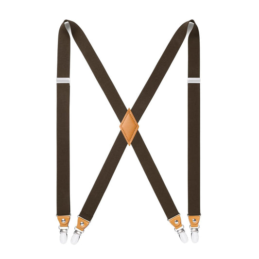 Hisdern 1.0 Inch Adjustable Suspender Brown with 4-Clip for Formal Pants