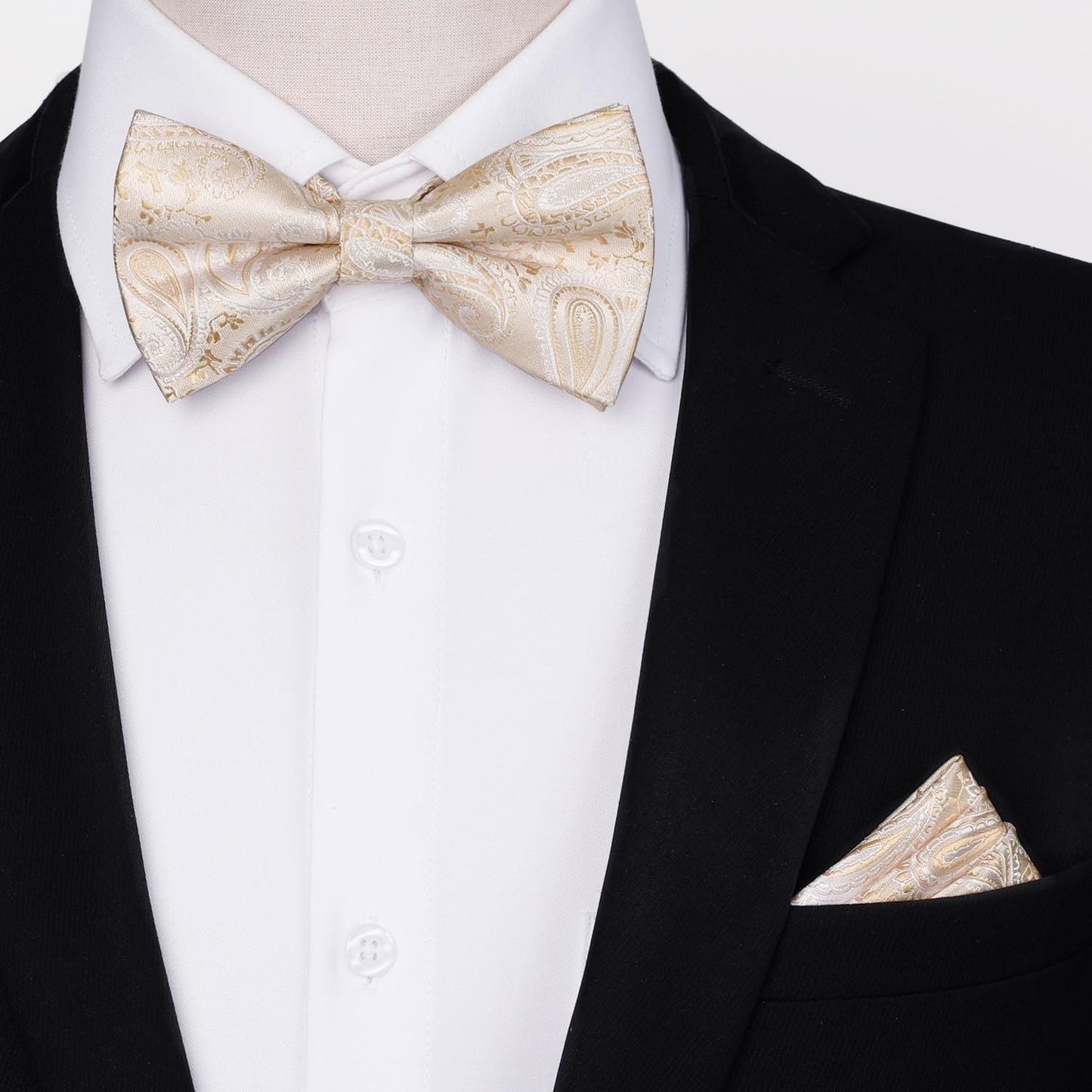 Hisdern Paisley Suspenders Pre-tied Bow Tie Set Champagne Formal Accessories