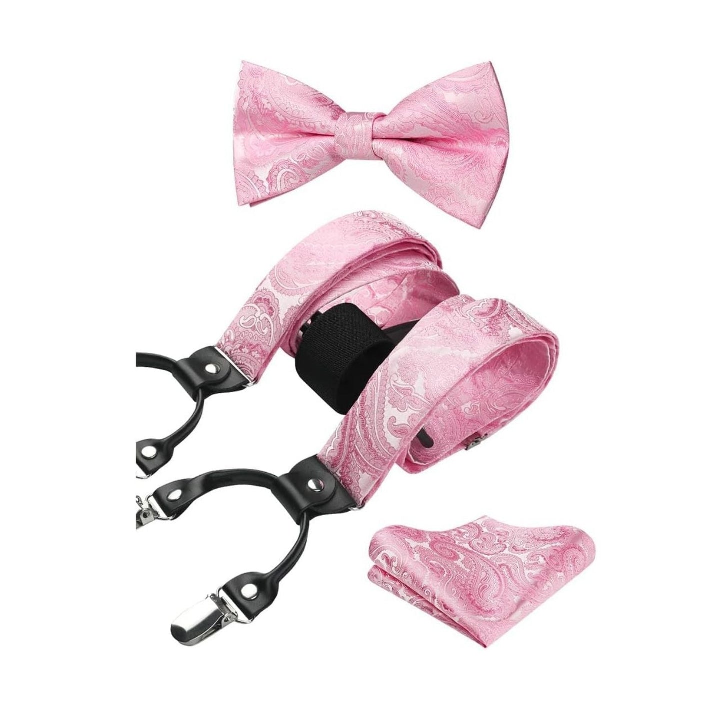 Hisdern Paisley Suspenders Bow Tie Set Pink Formal Accessories