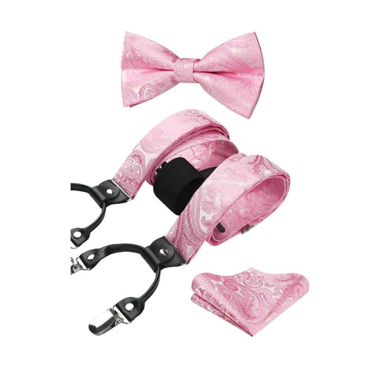 Hisdern Paisley Suspenders Bow Tie Set Pink Formal Accessories