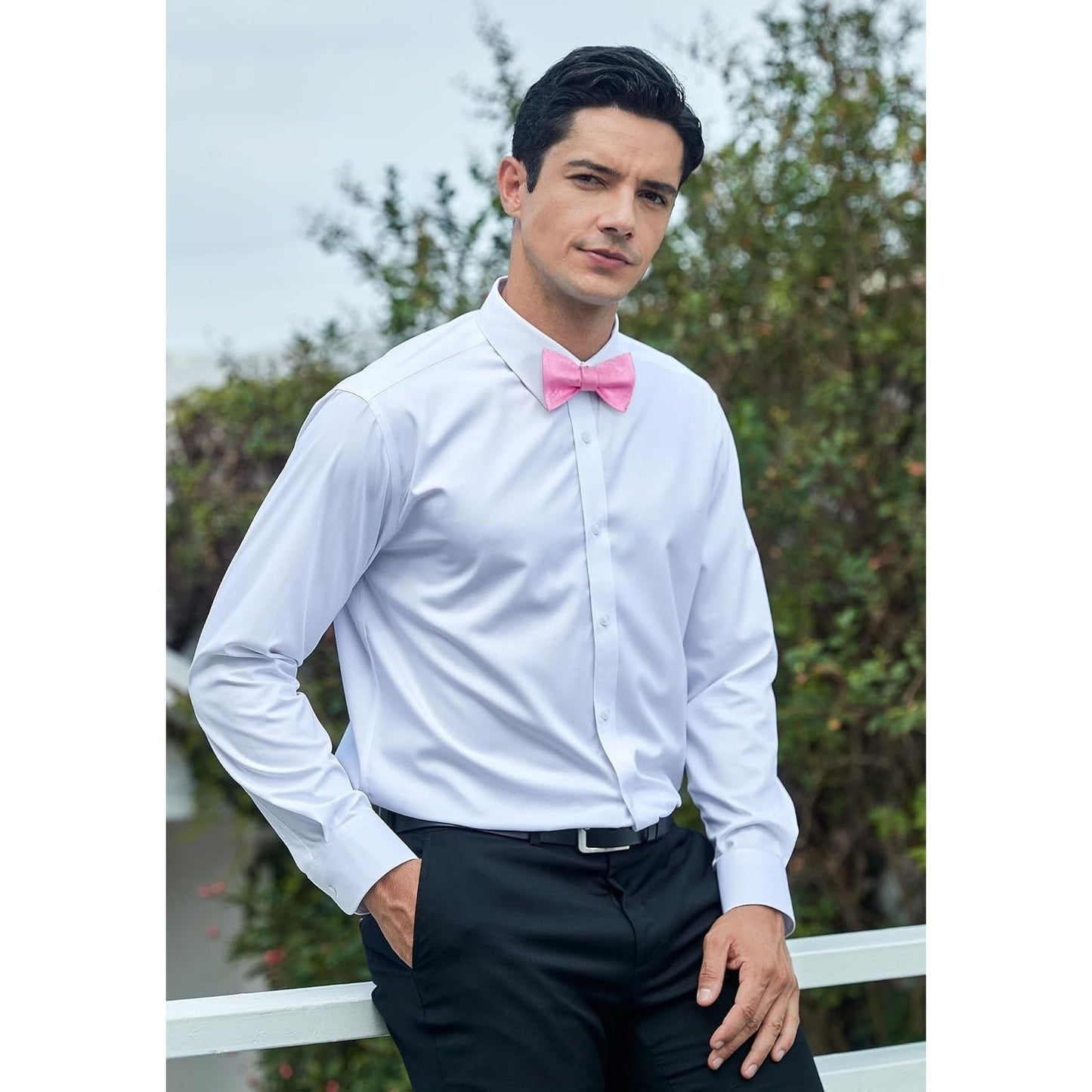 Hisdern Paisley Suspenders Bow Tie Set Pink Formal Accessories