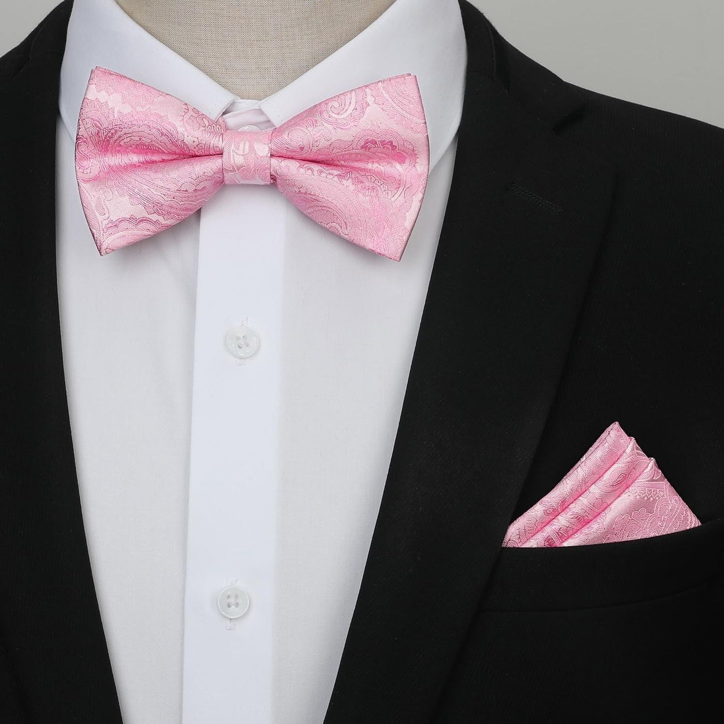 Hisdern Paisley Suspenders Bow Tie Set Pink Formal Accessories