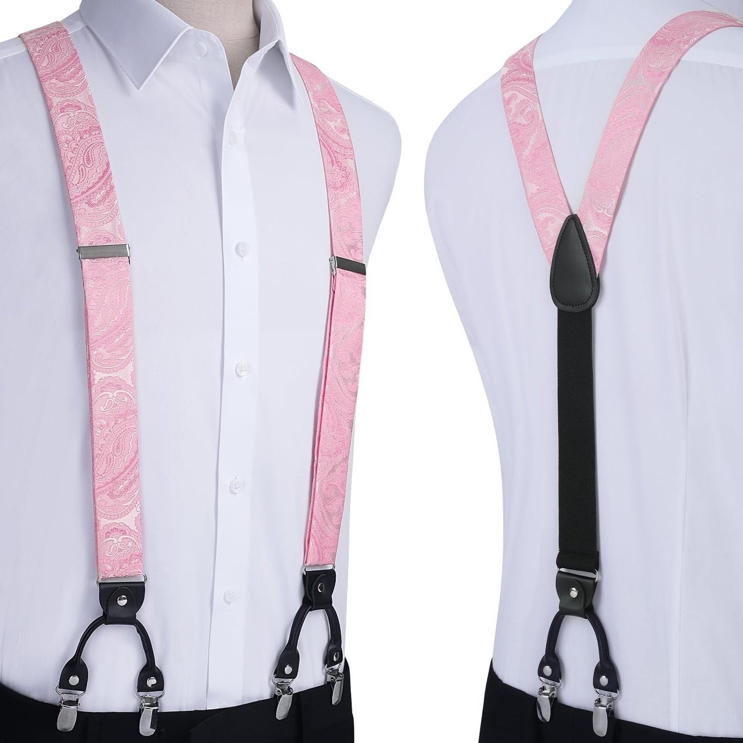 Hisdern Paisley Suspenders Bow Tie Set Pink Formal Accessories