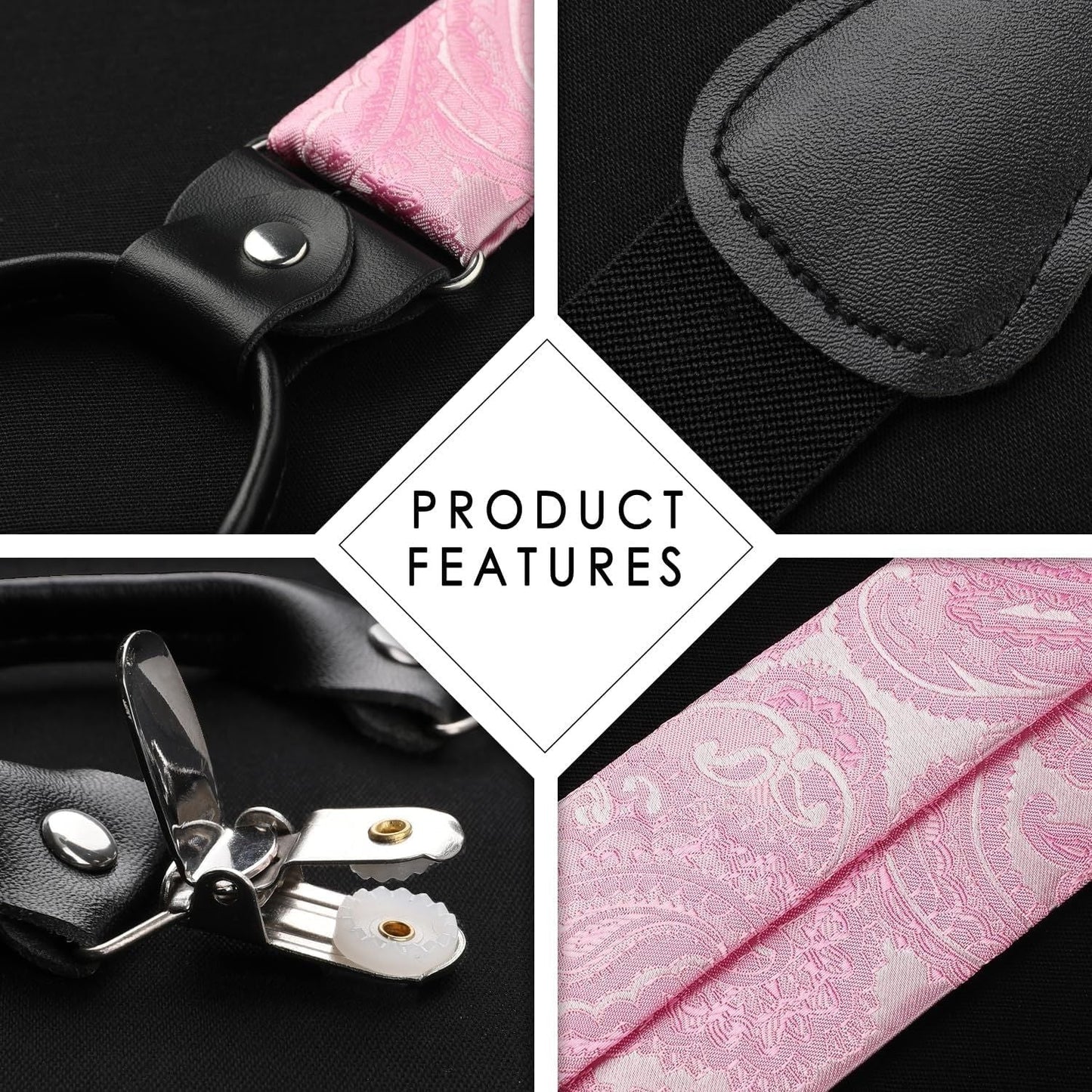 Hisdern Paisley Suspenders Bow Tie Set Pink Formal Accessories