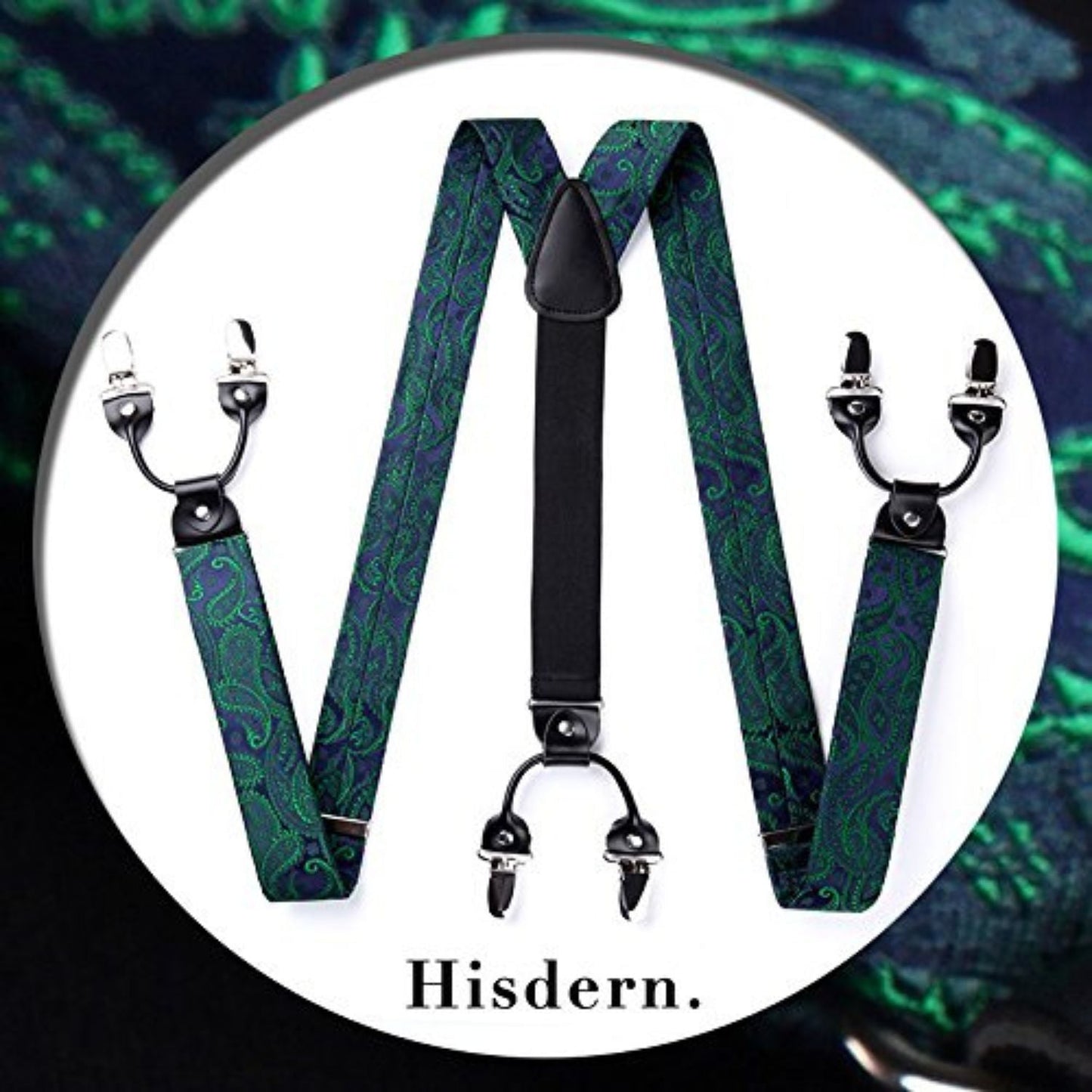 Hisdern Paisley Suspenders Bow Tie Set Green Formal Accessories