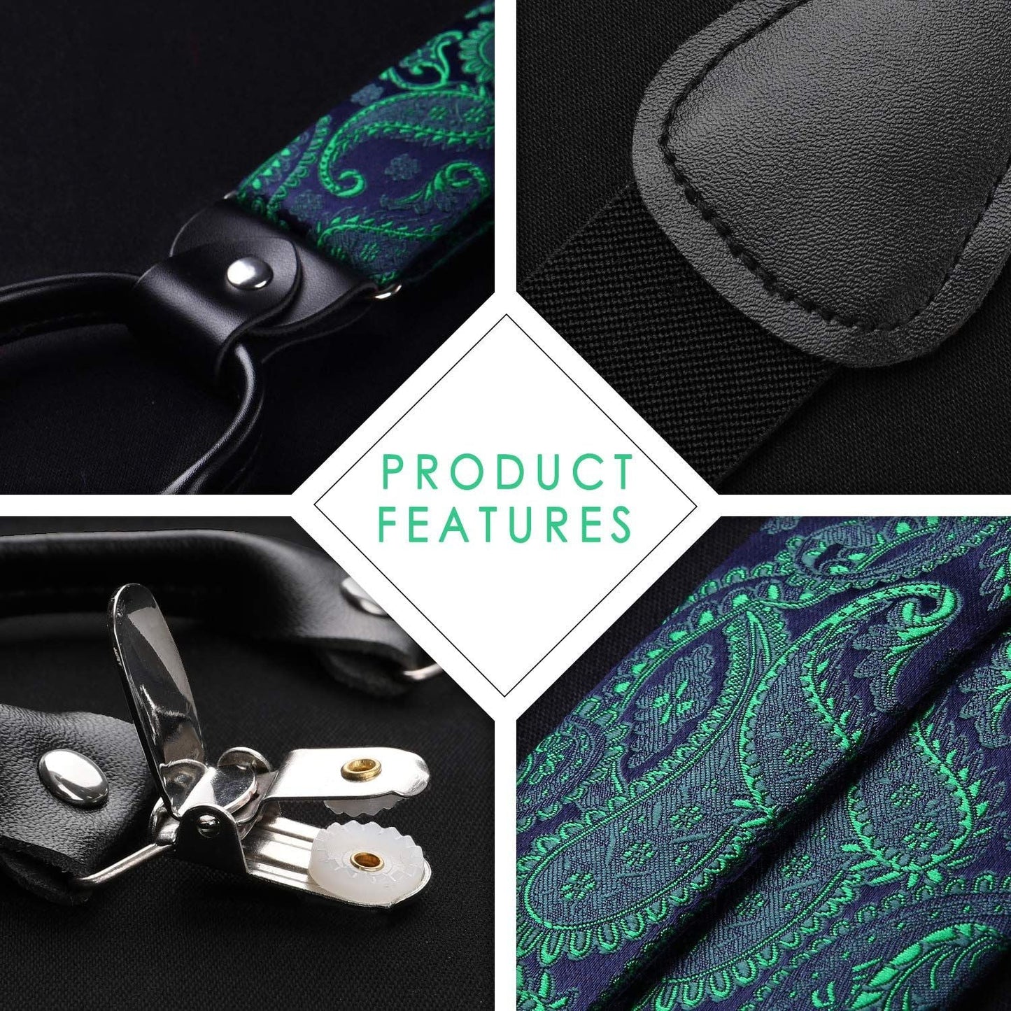 Hisdern Paisley Suspenders Bow Tie Set Green Formal Accessories