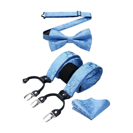 Hisdern Paisley Suspenders Pre-tied Bow Tie Set Sky Blue Formal Accessories