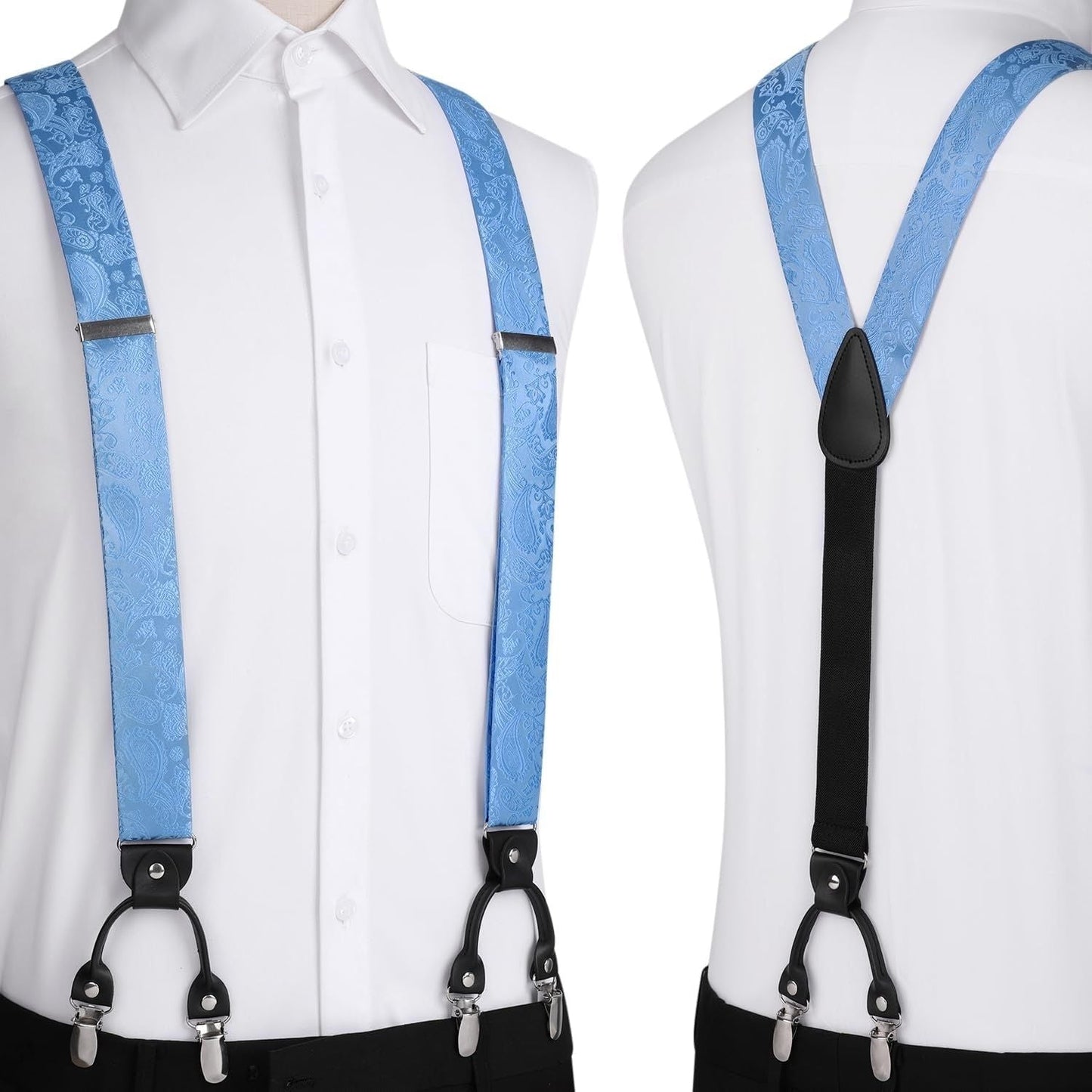 Hisdern Paisley Suspenders Pre-tied Bow Tie Set Sky Blue Formal Accessories