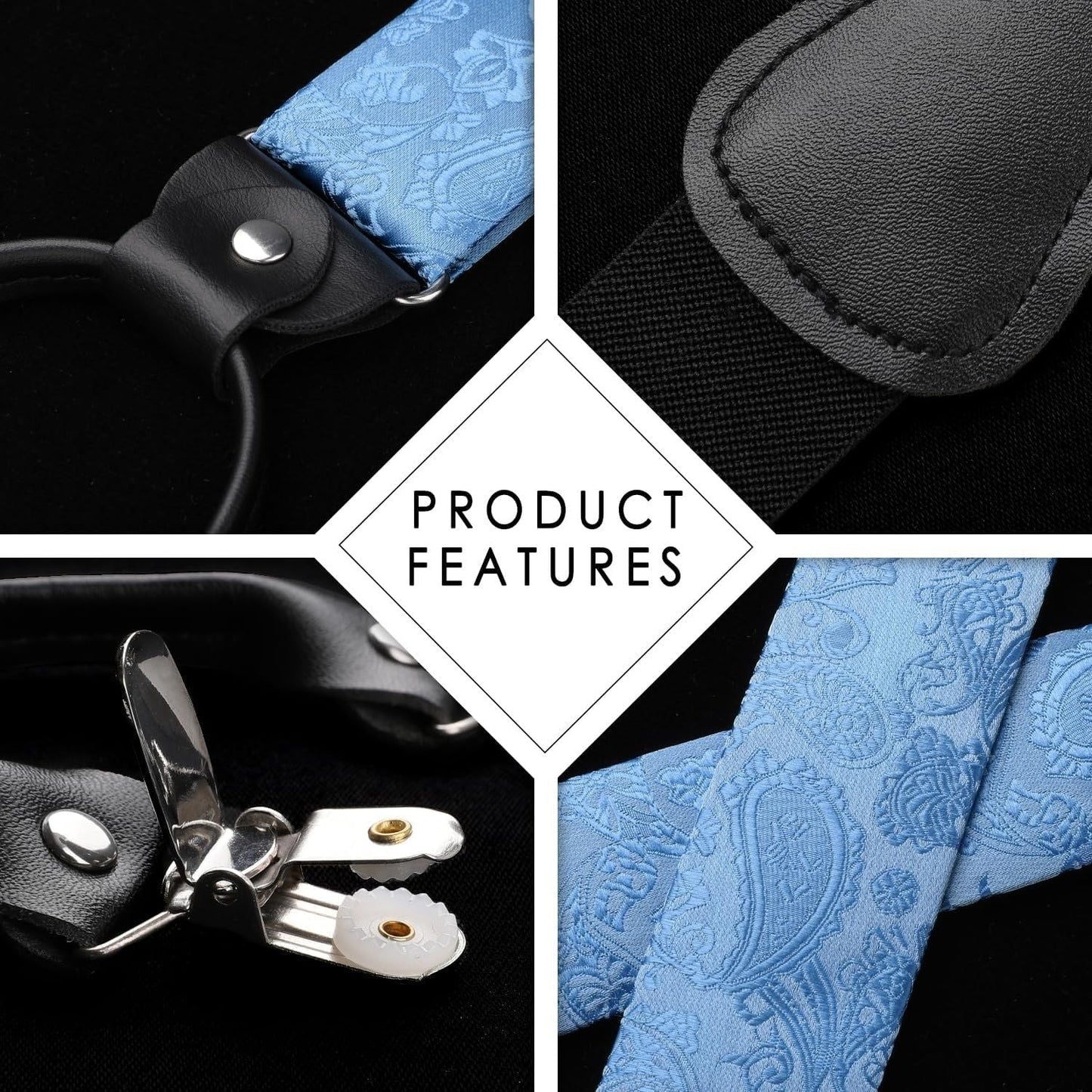 Hisdern Paisley Suspenders Pre-tied Bow Tie Set Sky Blue Formal Accessories