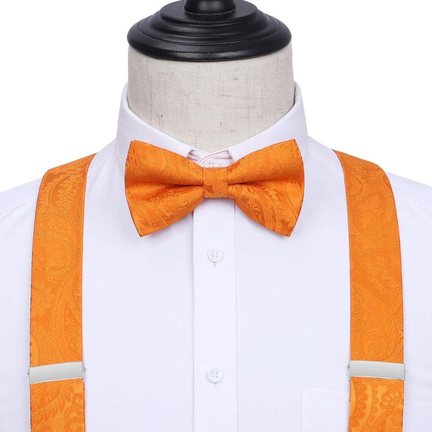 Hisdern Paisley Suspenders Pre-tied Bow Tie Set Orange Formal Accessories