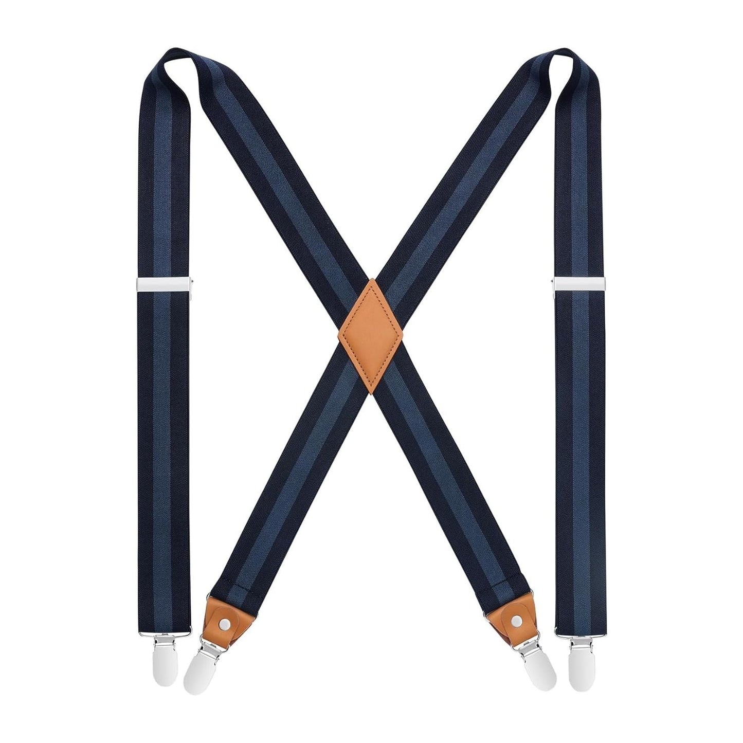 Hisdern 1.4 Inch Adjustable Suspender Navy Blue with 4-Clip for Formal Pants