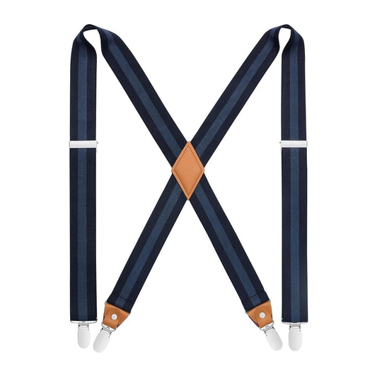 Hisdern 1.4 Inch Adjustable Suspender Navy Blue with 4-Clip for Formal Pants