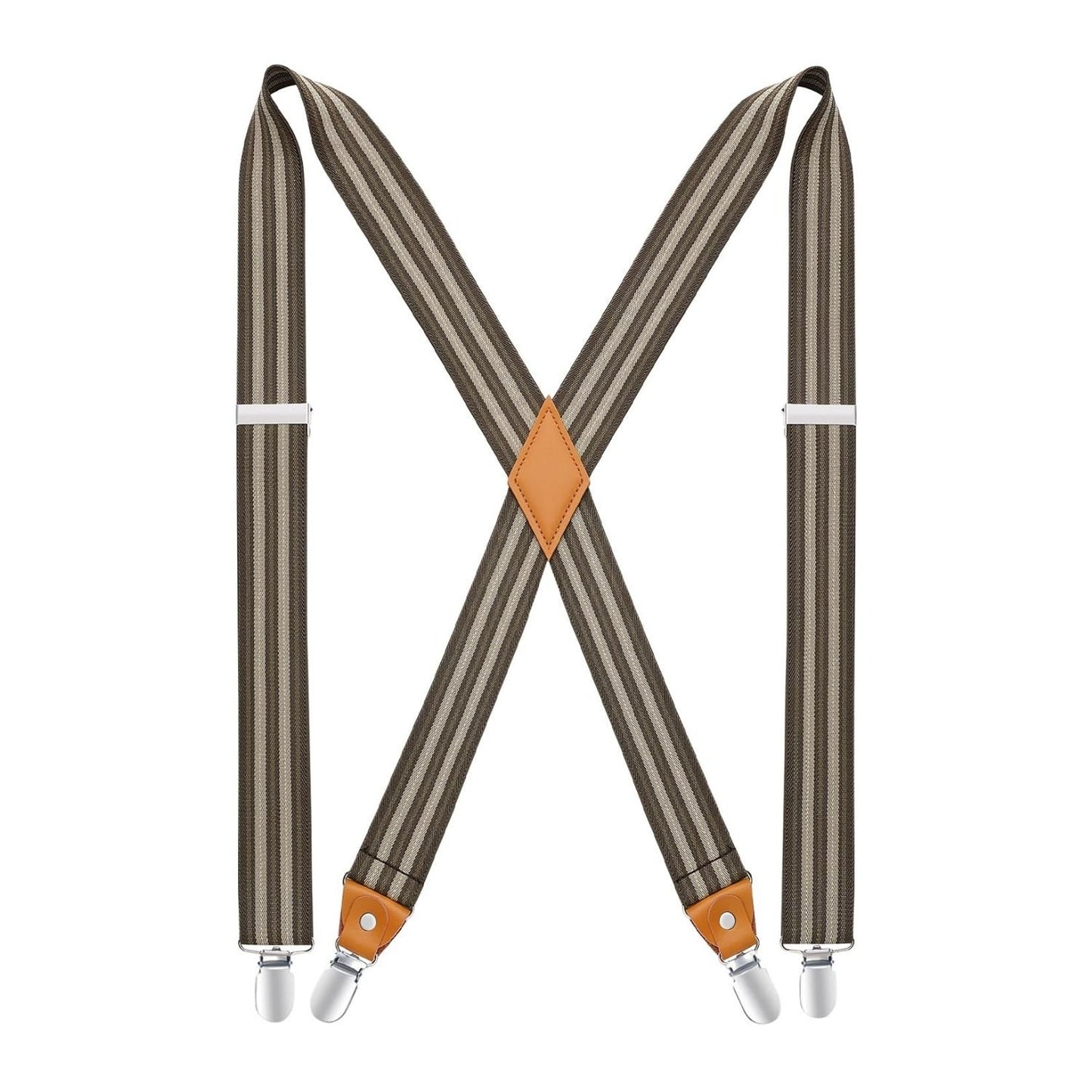 Hisdern 1.4 Inch Adjustable Suspender Brown with 4-Clip for Formal Pants