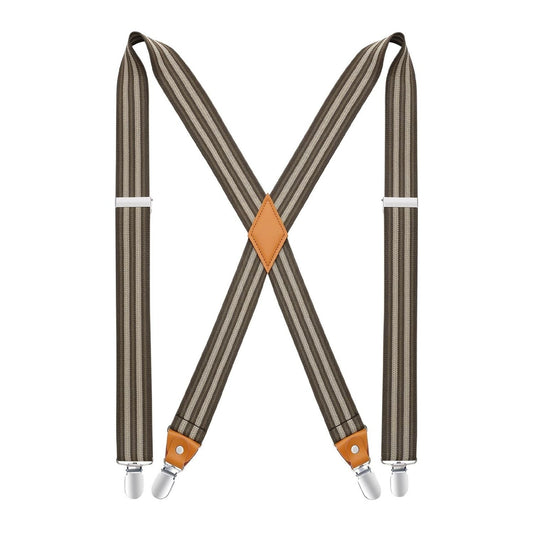 Hisdern 1.4 Inch Adjustable Suspender Brown with 4-Clip for Formal Pants