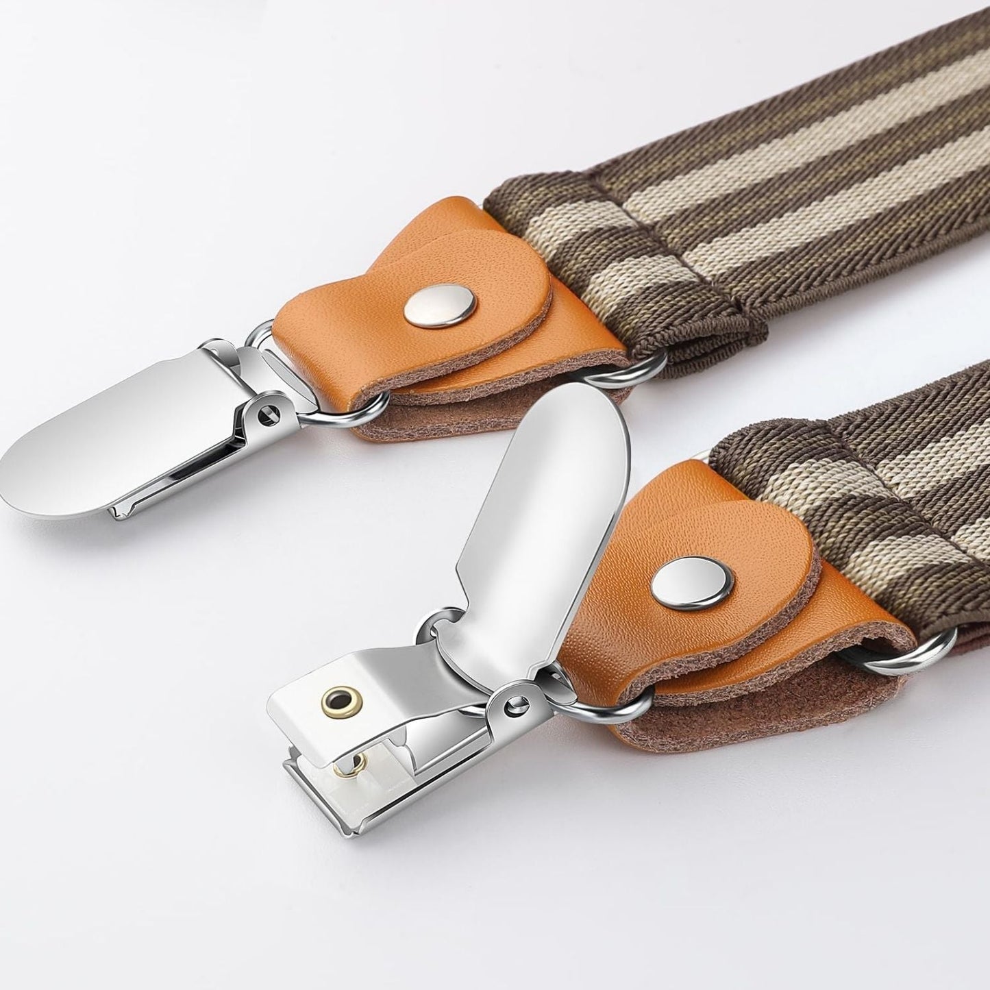 Hisdern 1.4 Inch Adjustable Suspender Brown with 4-Clip for Formal Pants