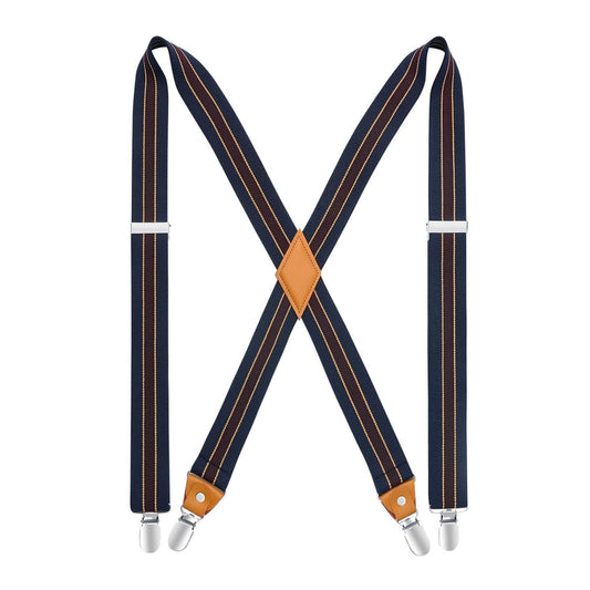 Hisdern 1.4 Inch Adjustable Suspender Navy Blue with 4-Clip for Formal Pants