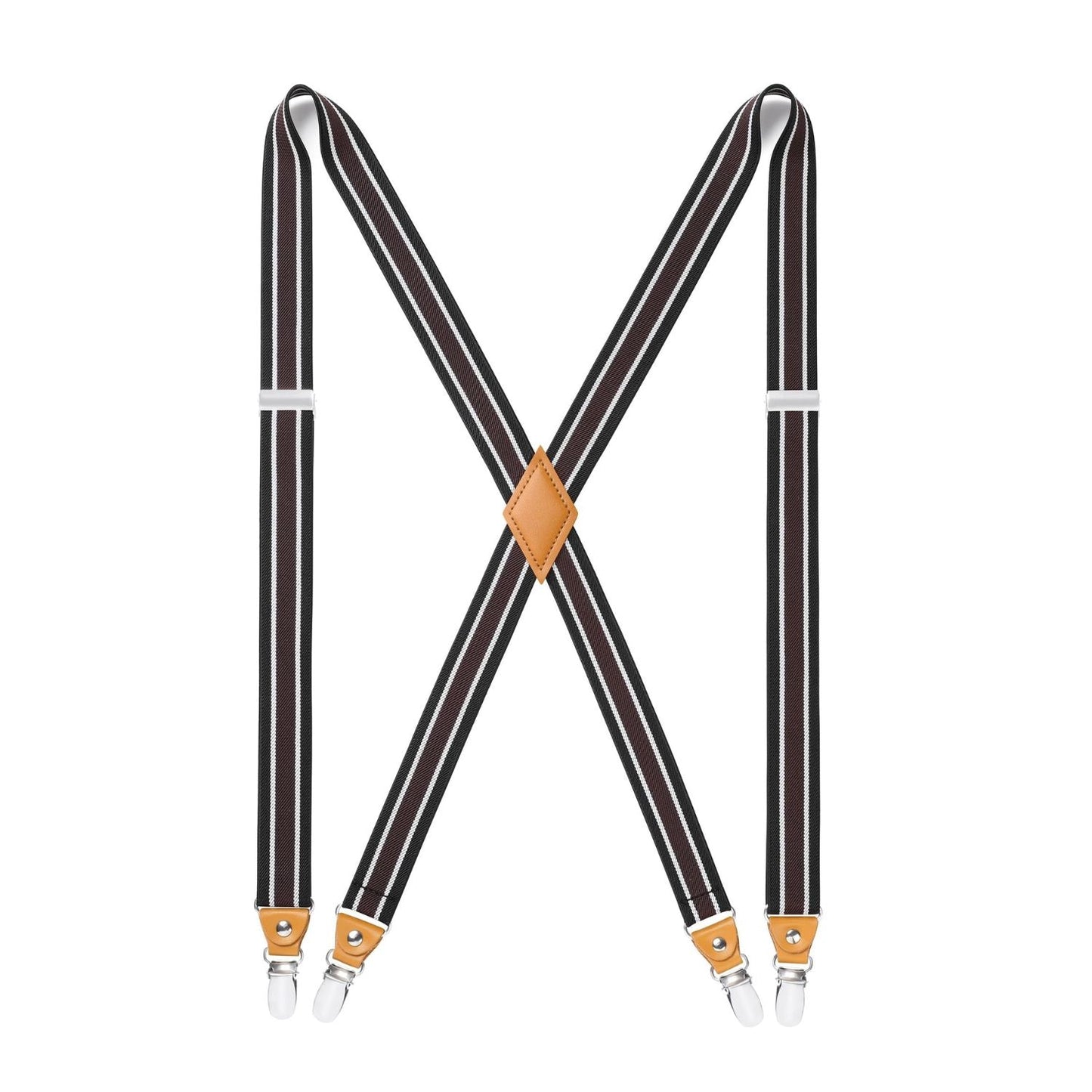 Hisdern 1.0 Inch Adjustable Suspender Black White with 4-Clip for Formal Pants