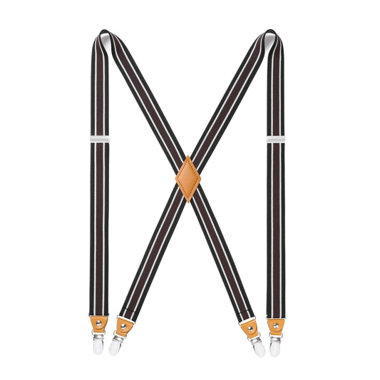 Hisdern 1.0 Inch Adjustable Suspender Black White with 4-Clip for Formal Pants