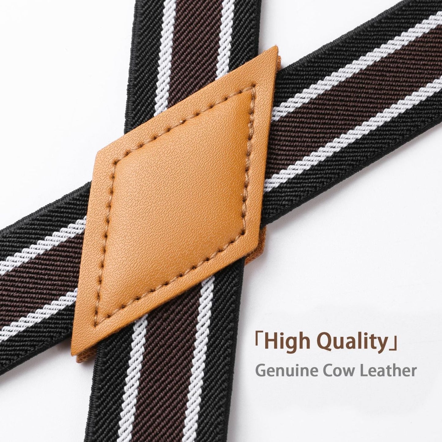 Hisdern 1.0 Inch Adjustable Suspender Black White with 4-Clip for Formal Pants