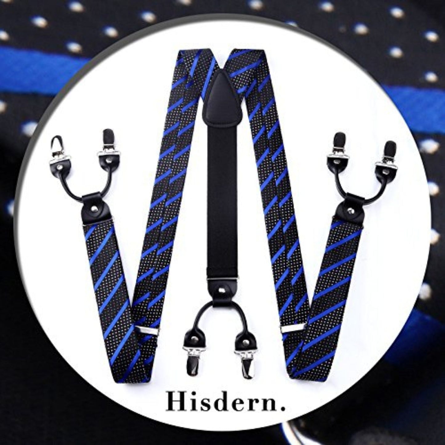 Hisdern Striped Suspenders Pre-tied Bow Tie Set Red Blue Black Groom Outfit