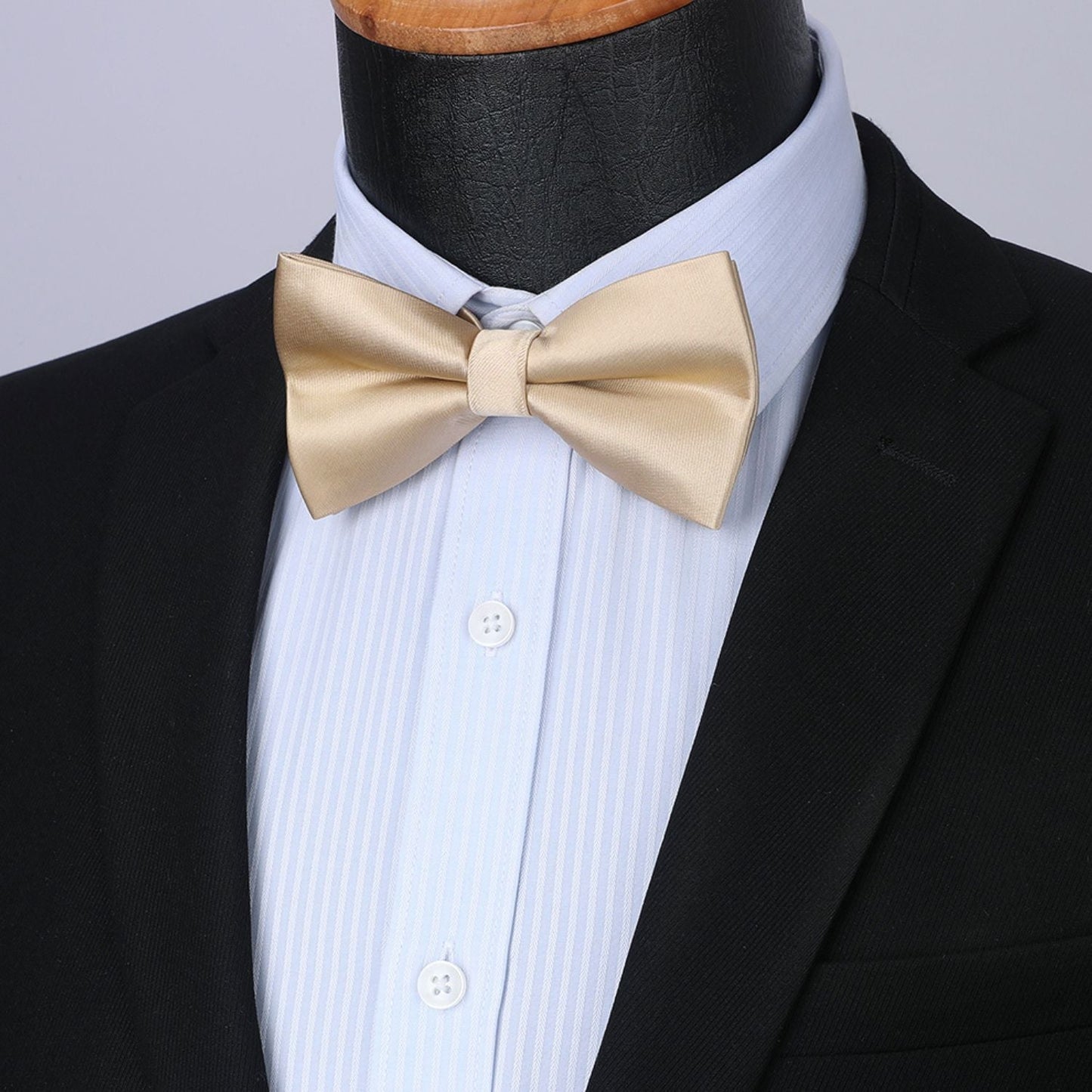Hisdern Champagne Solid Pre-Tied Bow Tie Adjustable For Wedding Party