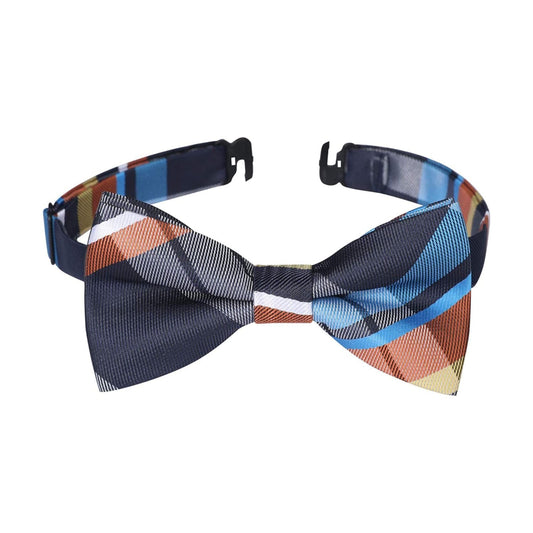 Hisdern Navy Blue Orange Plaid Pre-Tied Bow Tie for Boys