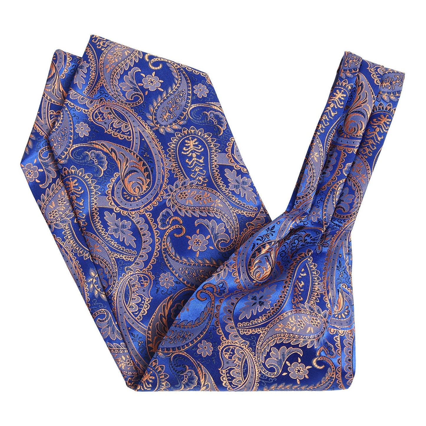 Hisdern Floral Blue Gold Ascot Cravat for Men Wedding Formal