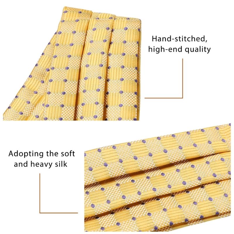 Hisdern Yellow Checkered Men’s Neckwear for Casual Style