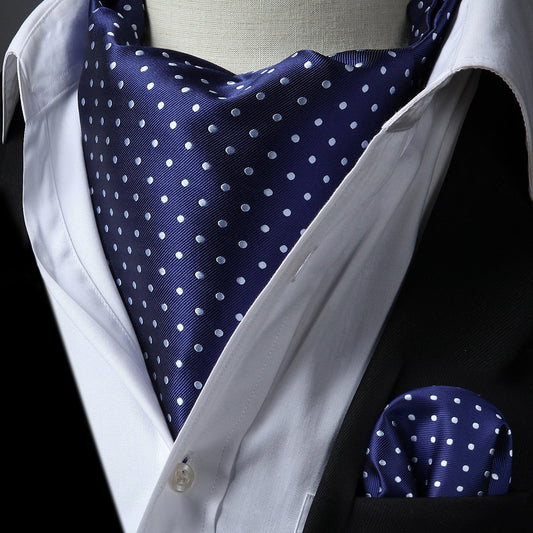 Hisdern Polka Dot Ascot Blue Cravat for Men Vintage Style Neckwear