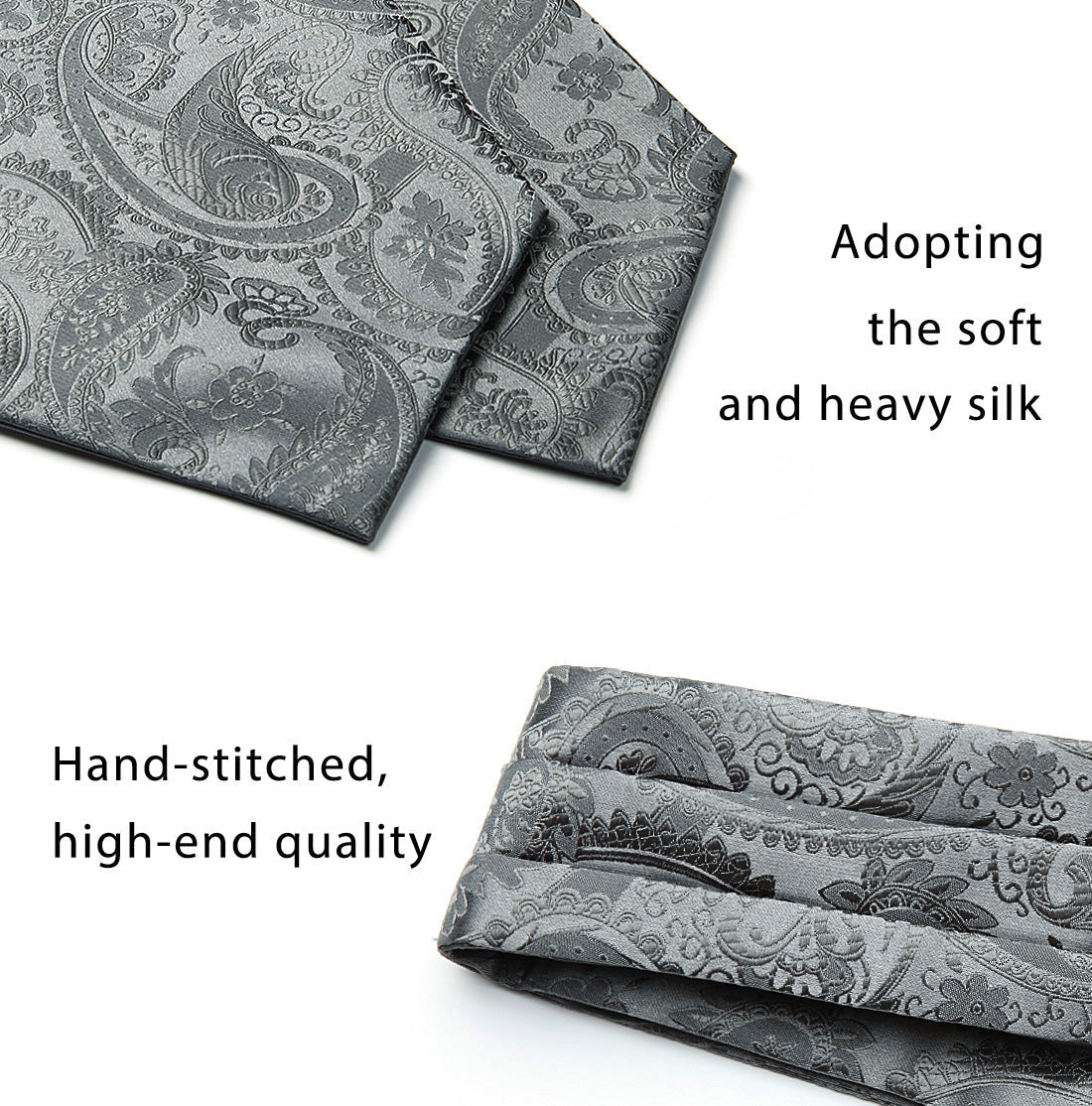 Hisdern Paisley Ascot Cravat for Men Grey Formal Neckwear