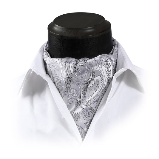 Hisdern Paisley Ascot Cravat for Men Grey Formal Neckwear
