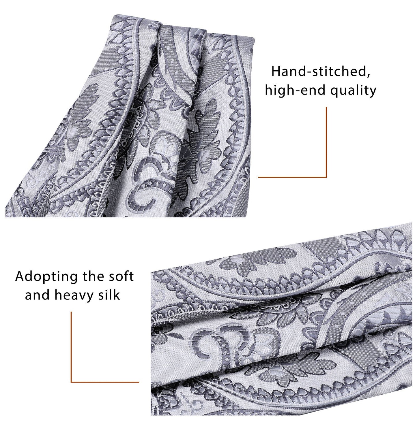 Hisdern Paisley Ascot Cravat for Men Grey Formal Neckwear