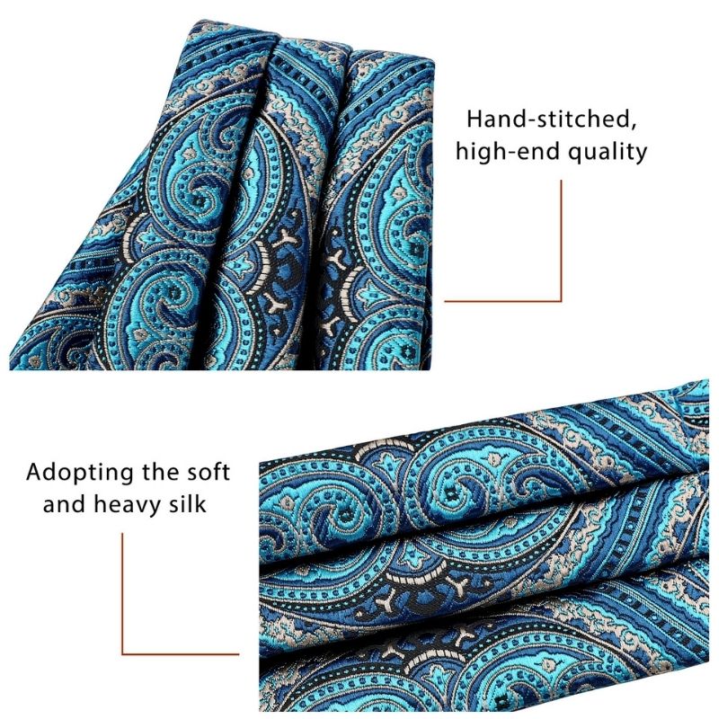 Hisdern Paisley Ascot Cravat for Men Blue Beige Formal Neckwear
