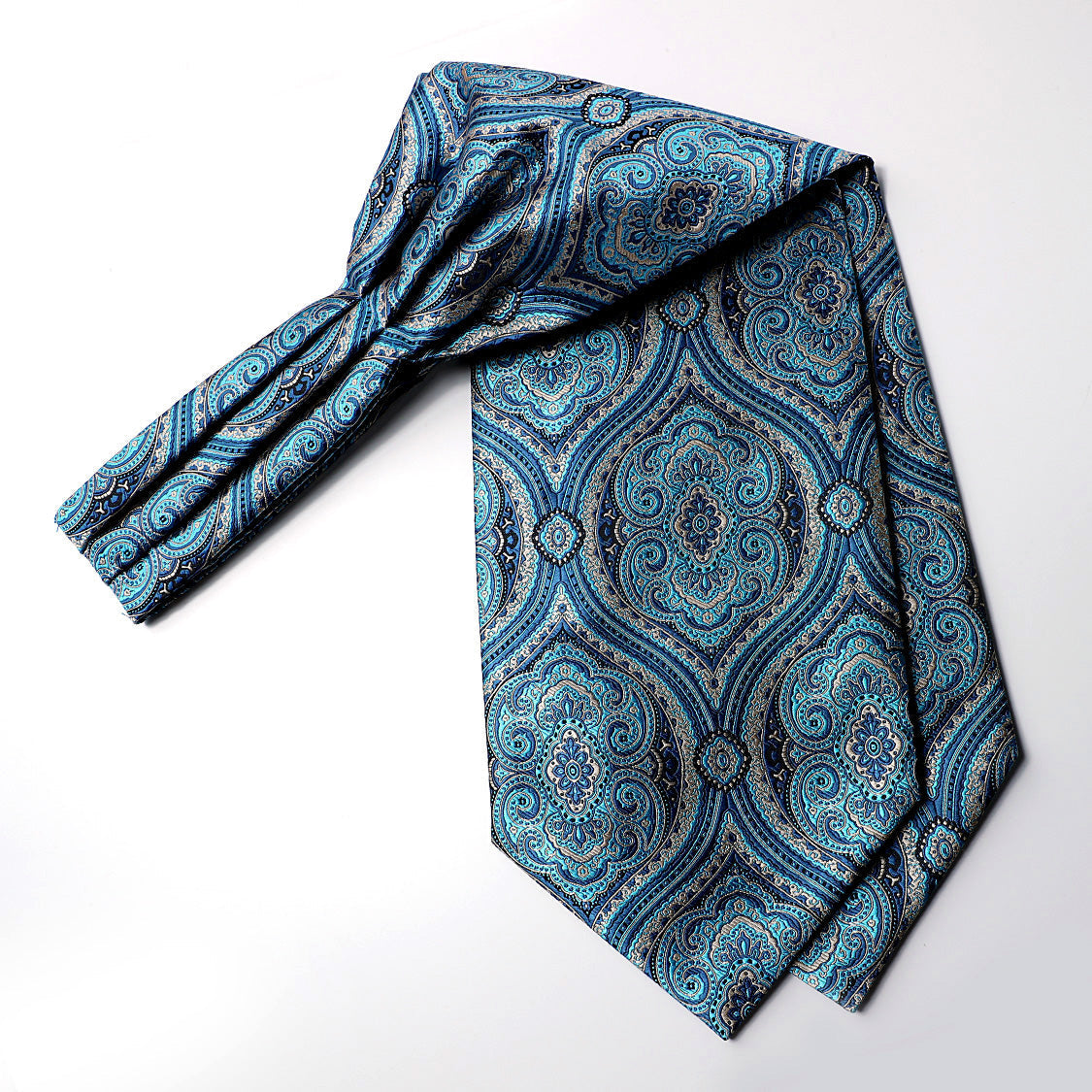 Hisdern Paisley Ascot Cravat for Men Blue Beige Formal Neckwear