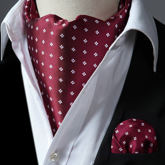 Hisdern Floral Red Ascot Cravat for Men Wedding Formal