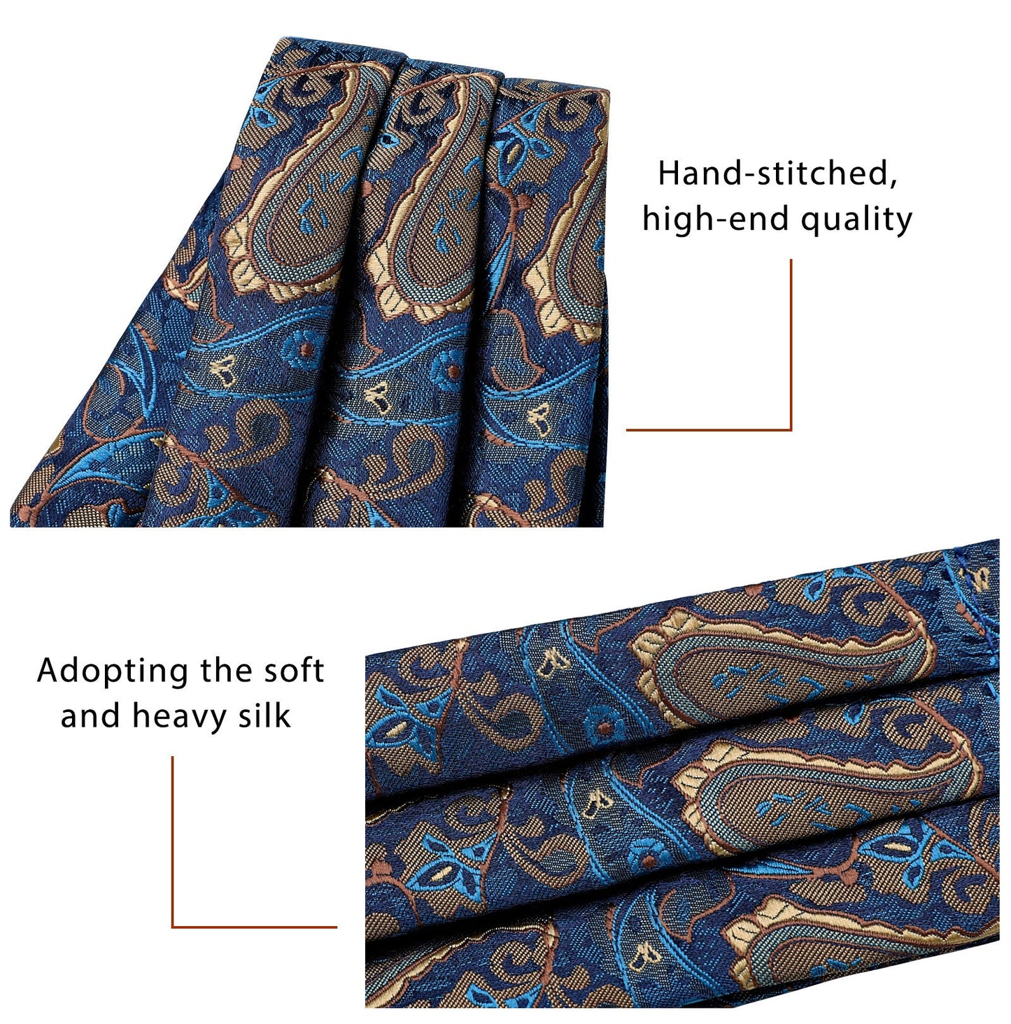 Hisdern Paisley Ascot Cravat for Men Aqua Brown Formal Neckwear