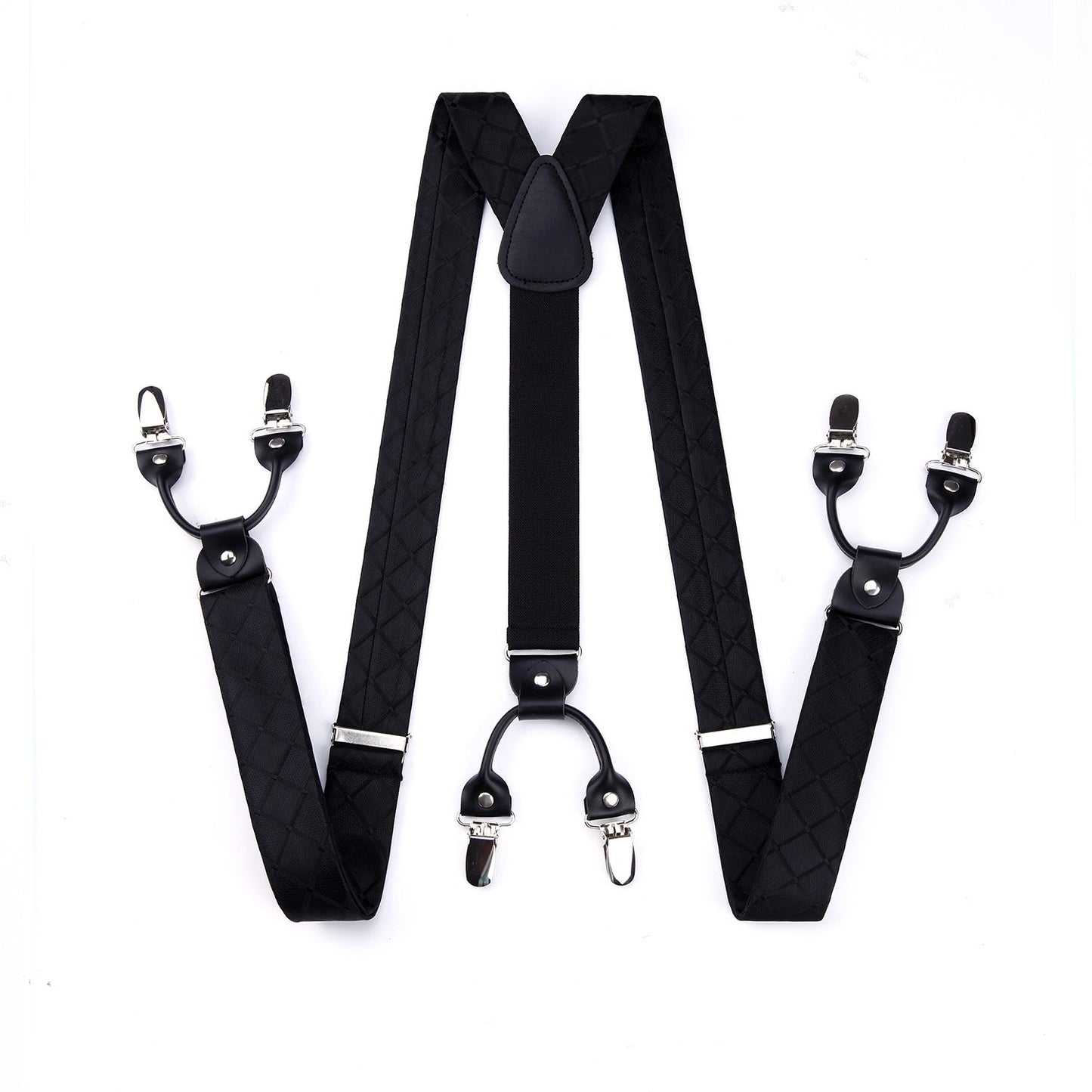 Hisdern Plaid Suspenders Pre-tied Bow Tie Set Navy Blue Pattern Accessories