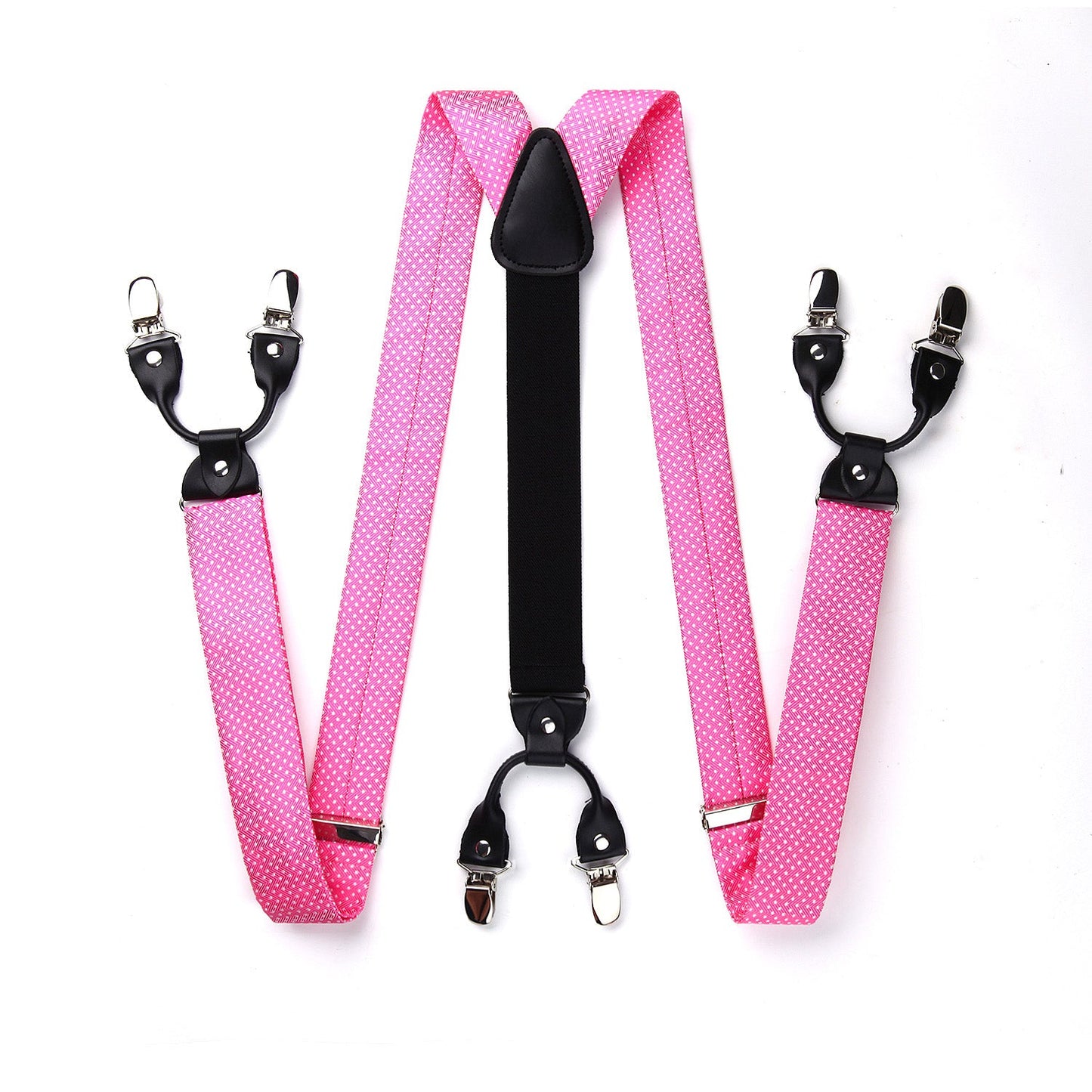 Hisdern Polka Dot Suspenders Pre-Tied Bow Tie Set Pink Retro Outfit