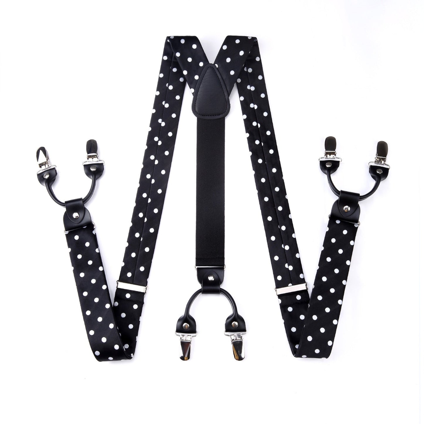 Hisdern Polka Dot Suspenders Pre-Tied Bow Tie Set Black Retro Outfit