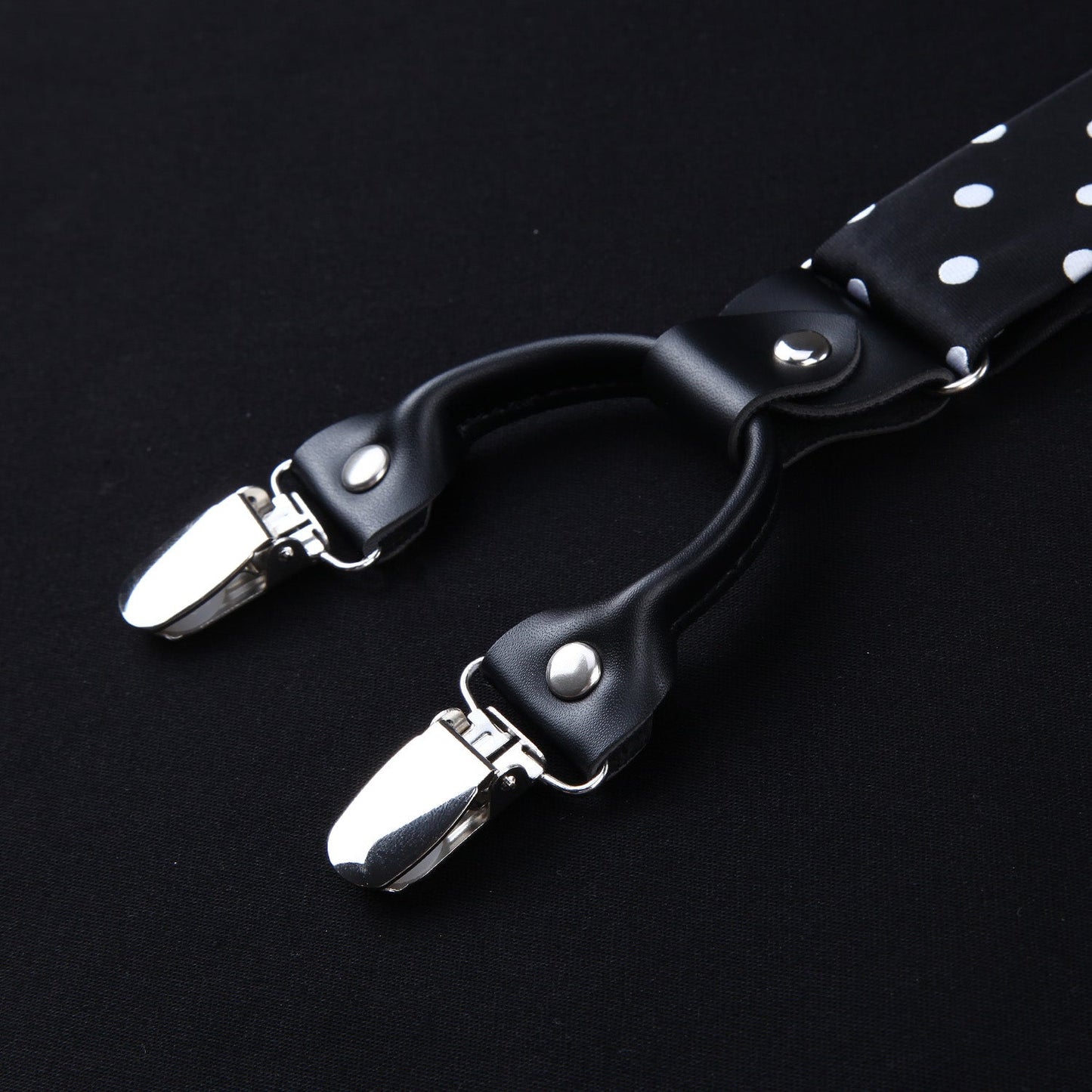 Hisdern Polka Dot Suspenders Pre-Tied Bow Tie Set Black Retro Outfit