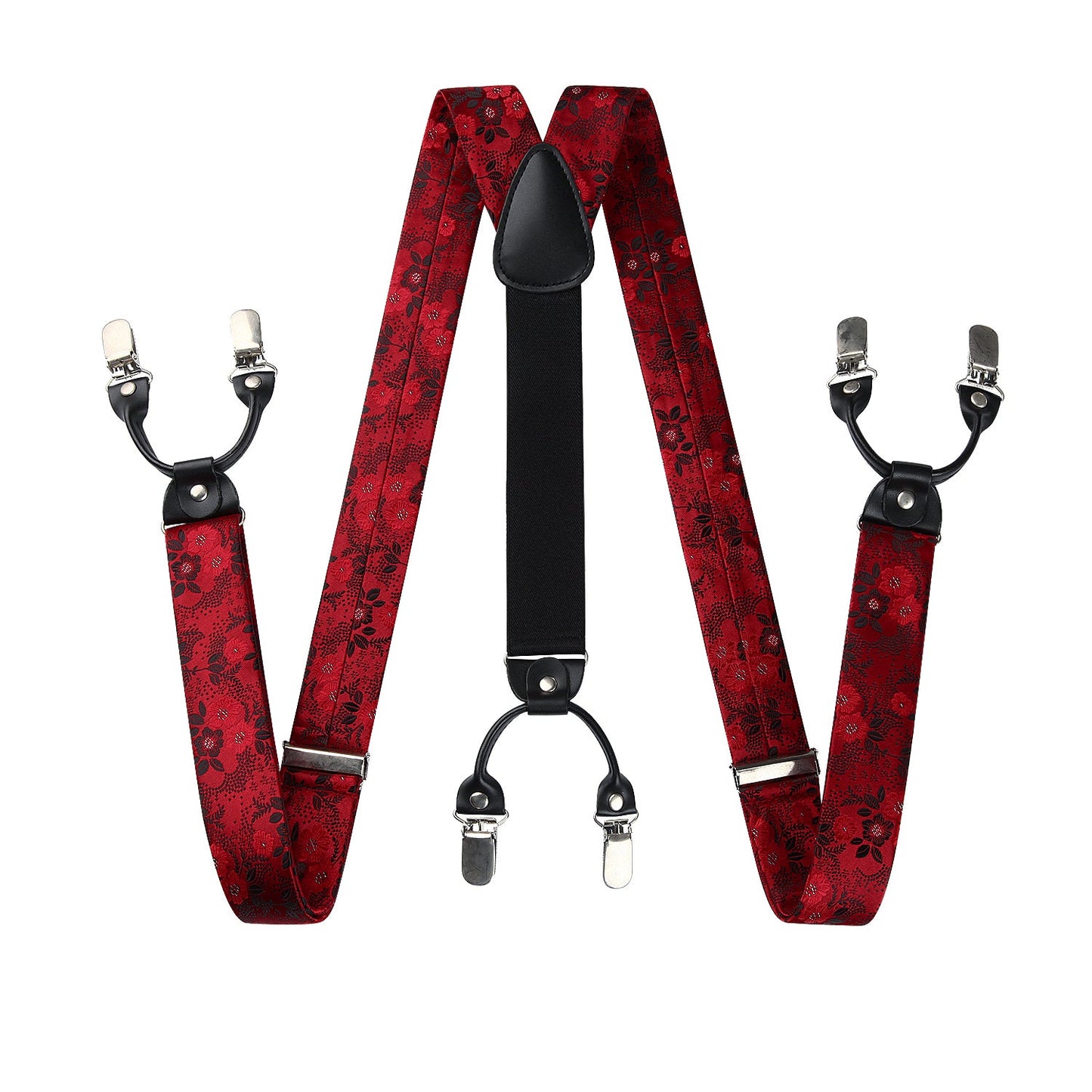 Hisdern Paisley Suspenders Pre-tied Bow Tie Set Red Formal Accessories