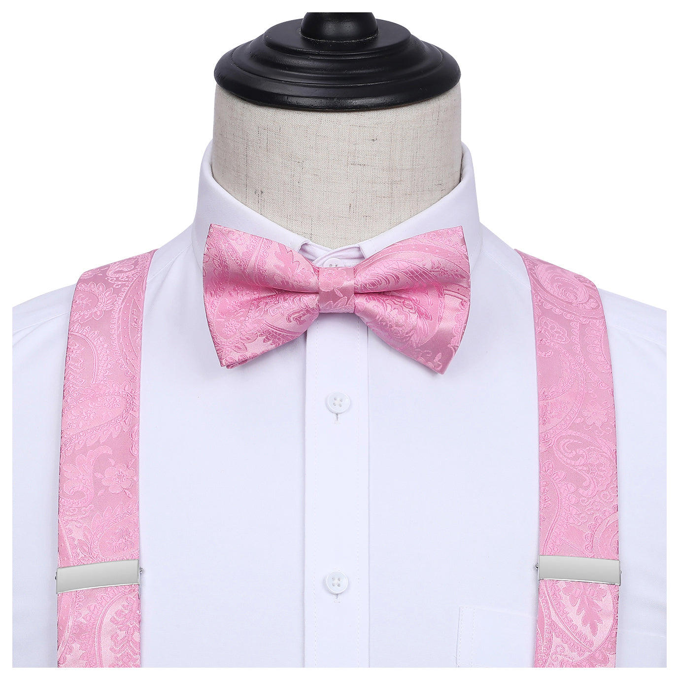Hisdern Paisley Suspenders Pre-tied Bow Tie Set Pink Formal Accessories
